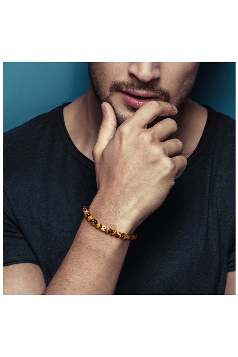 Men's Set of 4 Semiprecious Stone Beaded Bracelets, Alternate, color, MULTI/ GOLD