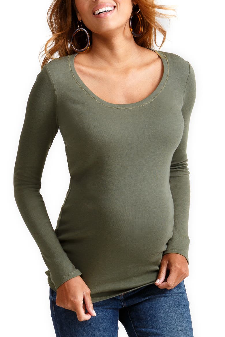 Ingrid & Isabel® Scoop Neck Maternity Tee, Main, color, OLIVE