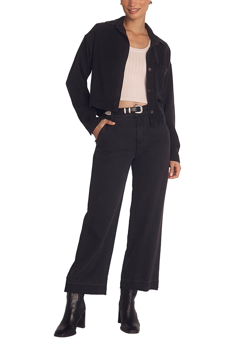 Crop Button-Up Shirt, Alternate, color, DARK GRAPHITE WASH