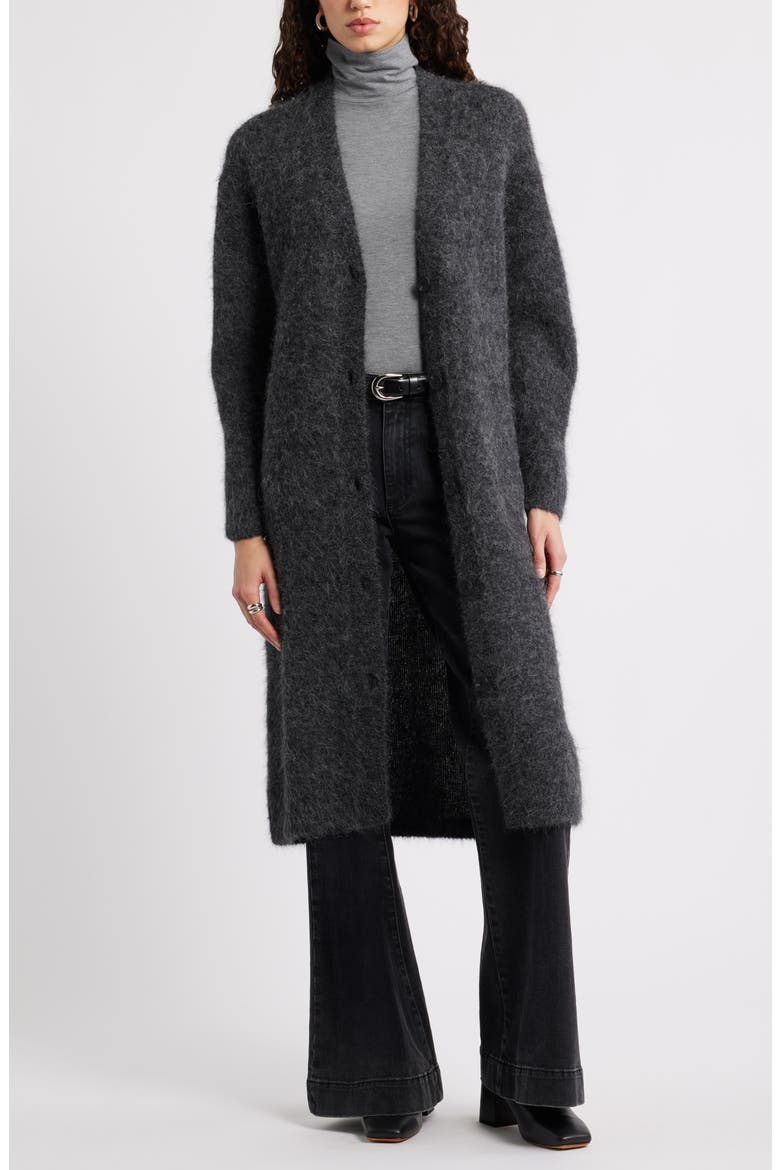 Long Fuzzy Alpaca Blend Cardigan, Main, color, GREY DARK CHARCOAL