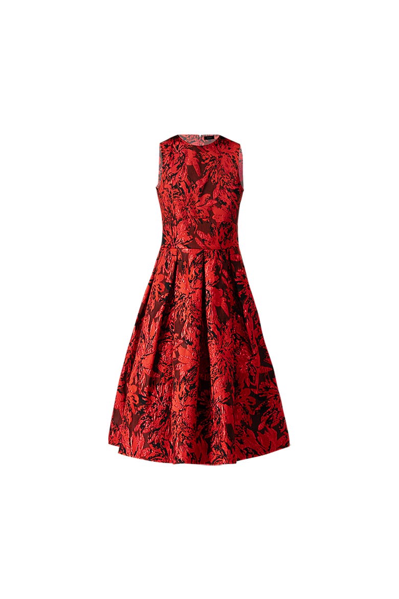 Sleeveless Red and Black Jacquard Midi Dress, Alternate, color, Red