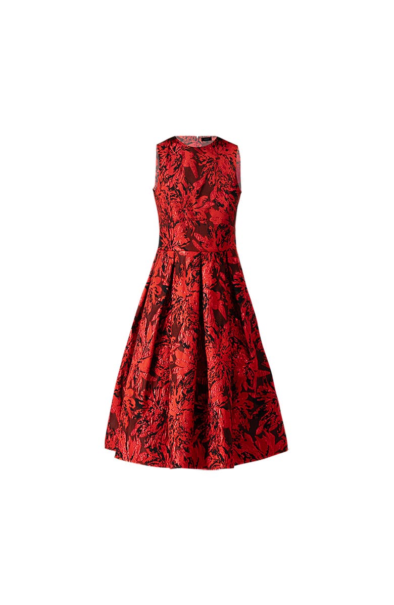 IVONNE Sleeveless Red and Black Jacquard Midi Dress, Alternate, color, Red
