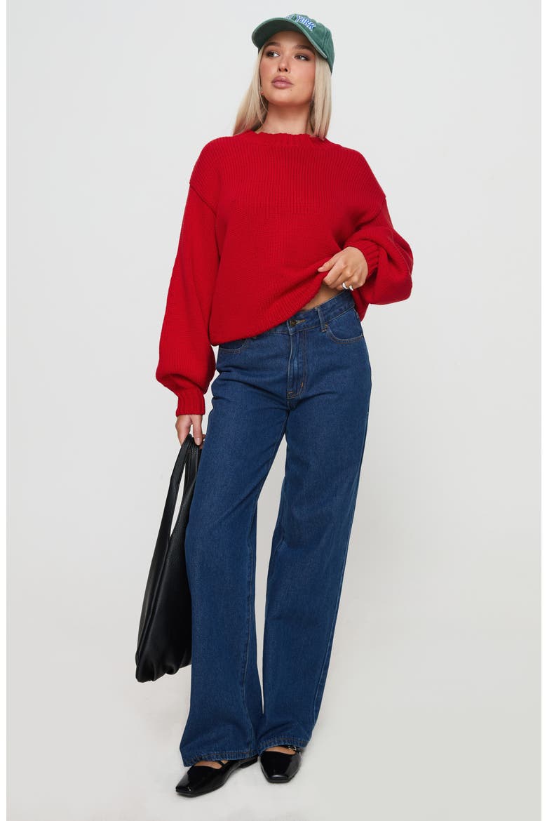 Harmony Balloon Sleeve Sweater, Alternate, color, RED