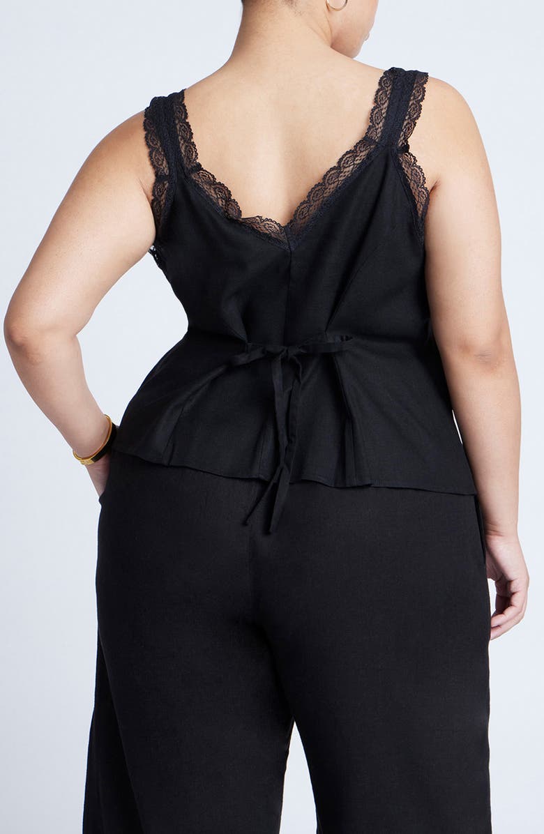 ELOQUII Lace Detail Sleeveless Linen Blend Top, Alternate, color, 