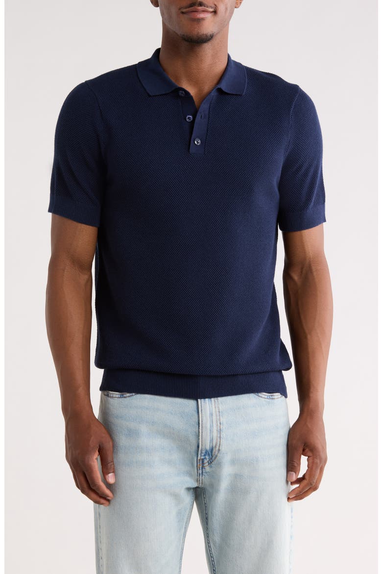 Textured Cotton Polo Sweater, Main, color, NAVY STILL