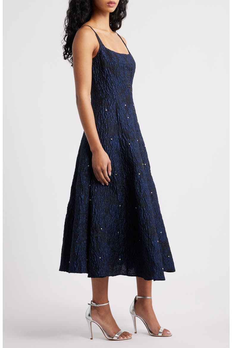 Maison Crystal Detail Floral Jacquard Cocktail Dress, Alternate, color, NAVY