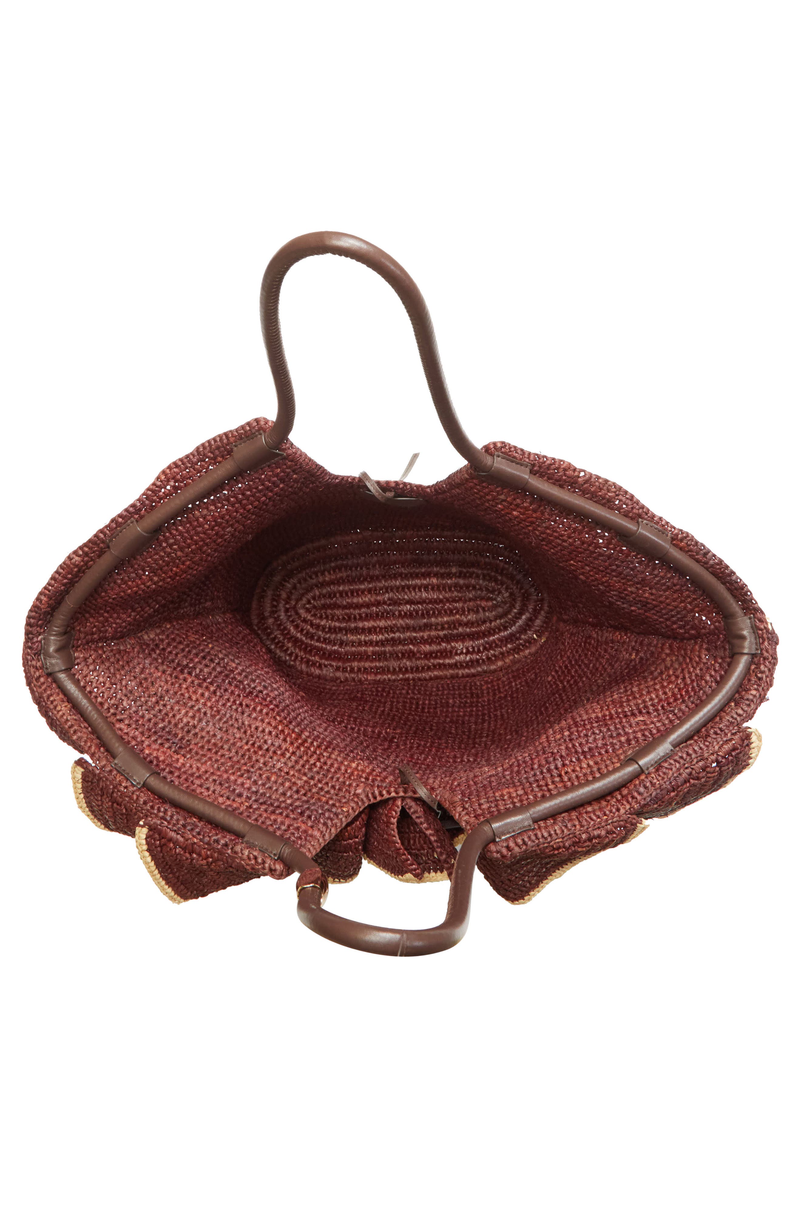 Medium Goldentime Ruffle Raffia Tote, Alternate, color, CHOCOLATE
