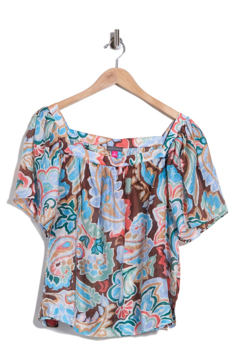 Floral Short Sleeve Tiered Top, Alternate, color, COCOA