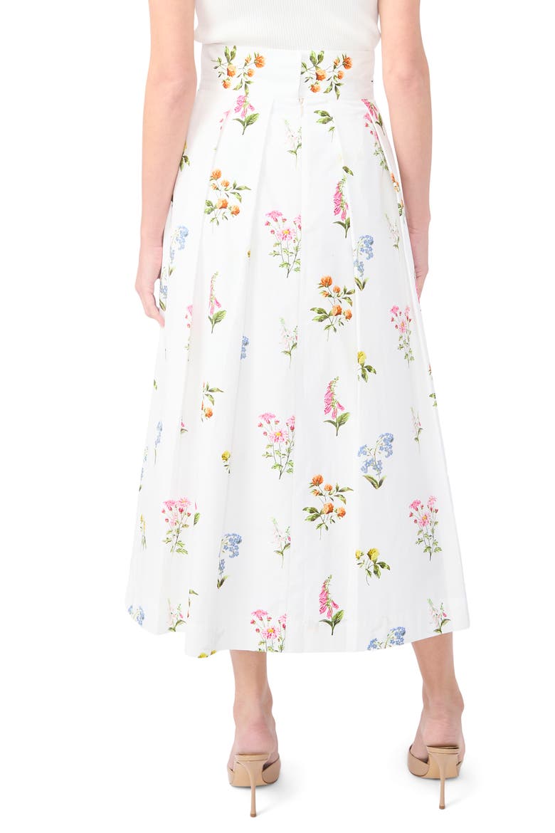 Rihana Pleated Floral Cotton Midi Skirt, Alternate, color, VANILLA ICE
