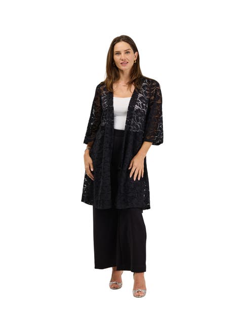 Elevate Womens Lace Open Front Three-Quarter Sleeves Jacket