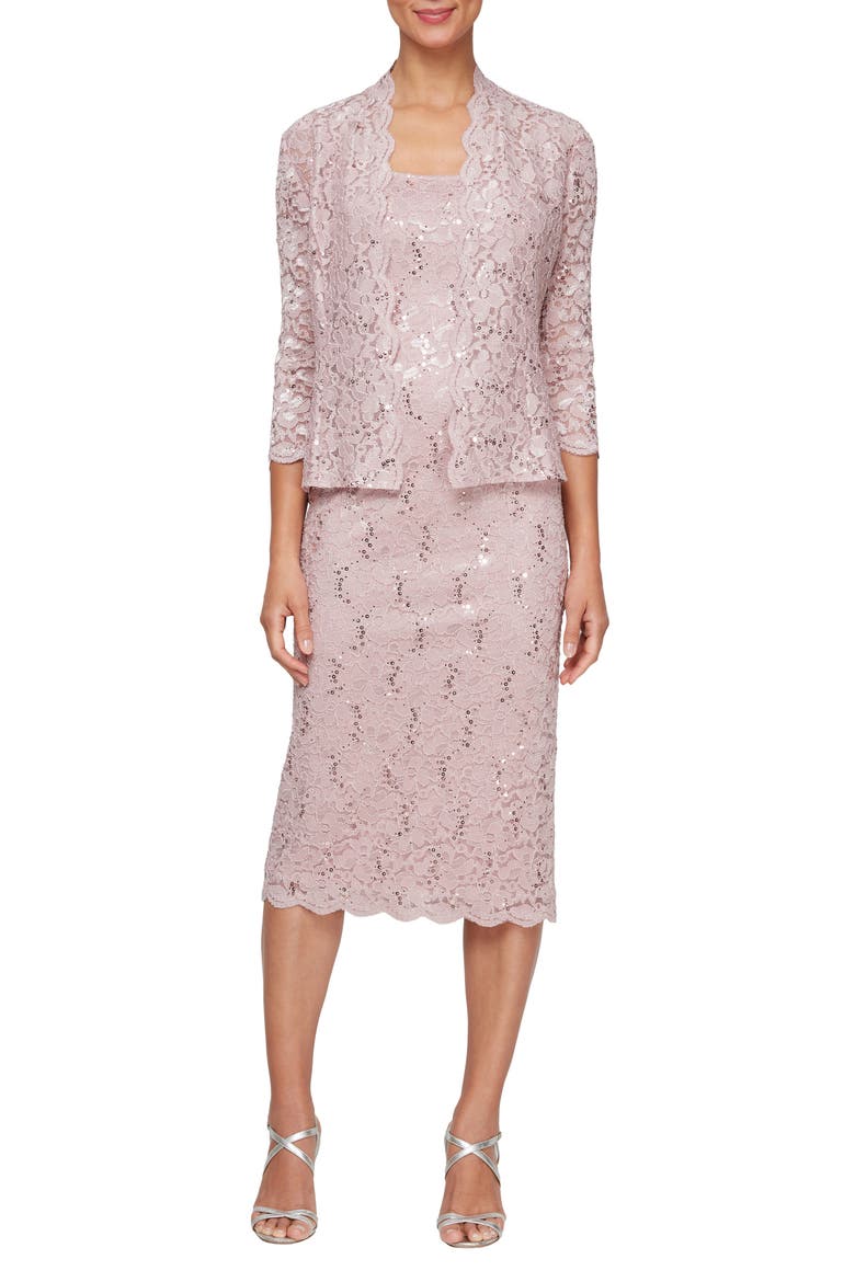Lace Dress & Jacket Two-Piece Set, Main, color, BLUSH