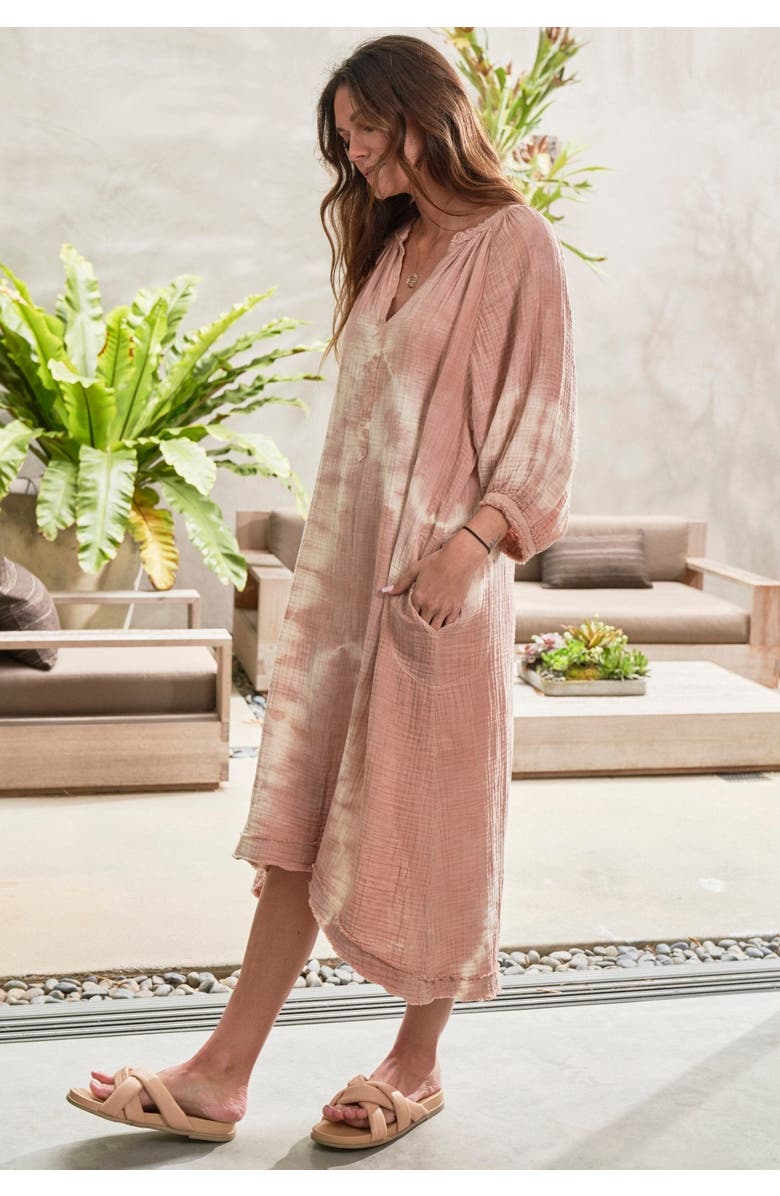 ocean+main Tie Dye Gauze Dress with Pockets, Alternate, color, Bermuda Sand