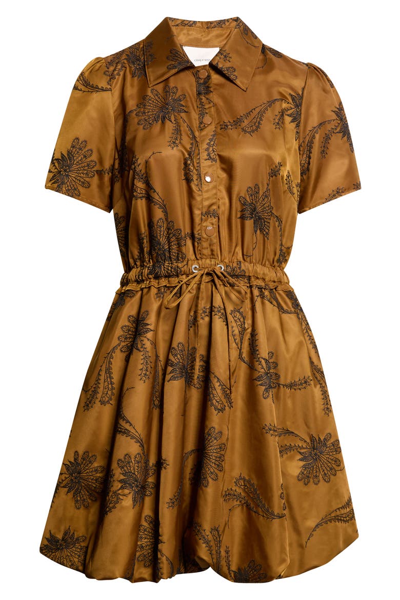 Ophelie Paisley Embroidered Bubble Hem Minidress, Alternate, color, TOFFEE/ BLACK