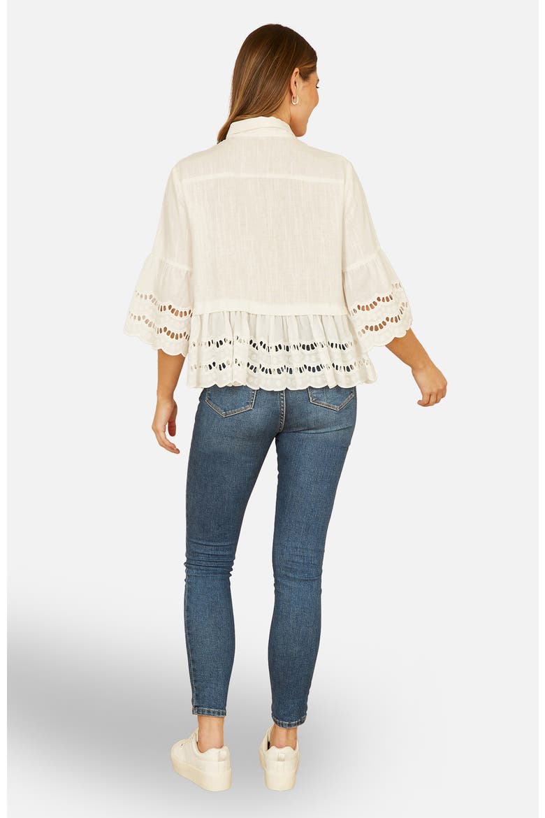 34 Sleeve Relaxed Scallop Trim Shirt, Alternate, color, White