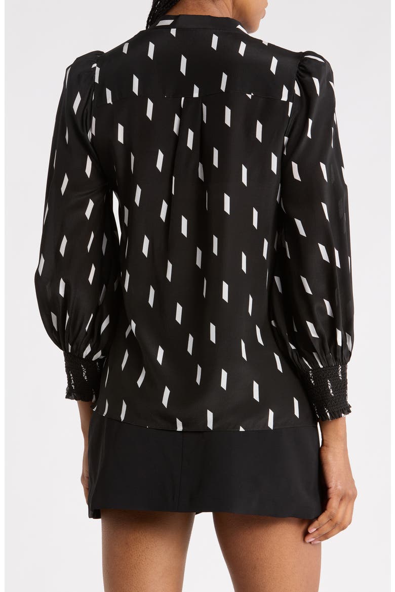 Sheila Blouson Sleeve Silk Top, Alternate, color, RIBBON TAPE BLACK/ SFT WHITE