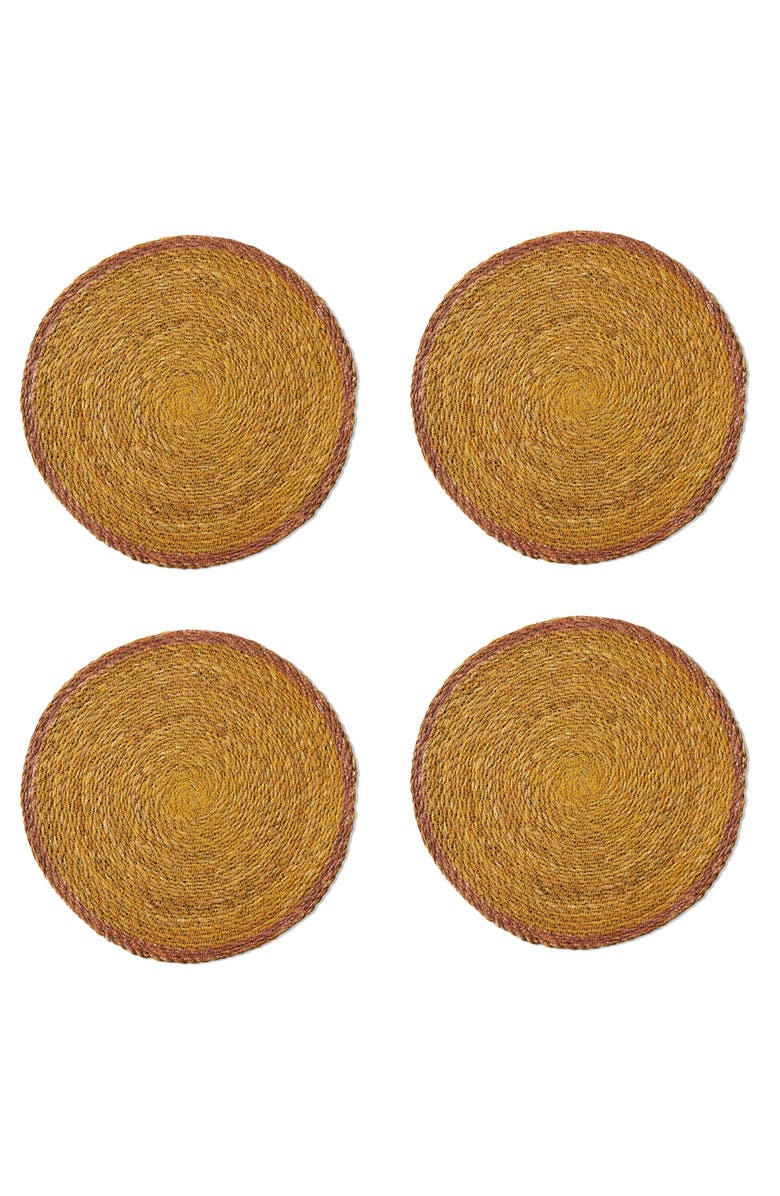 tag Overstitch Seagrass Placemat Set of 4 Mustard-Round, Main, color, Yellow