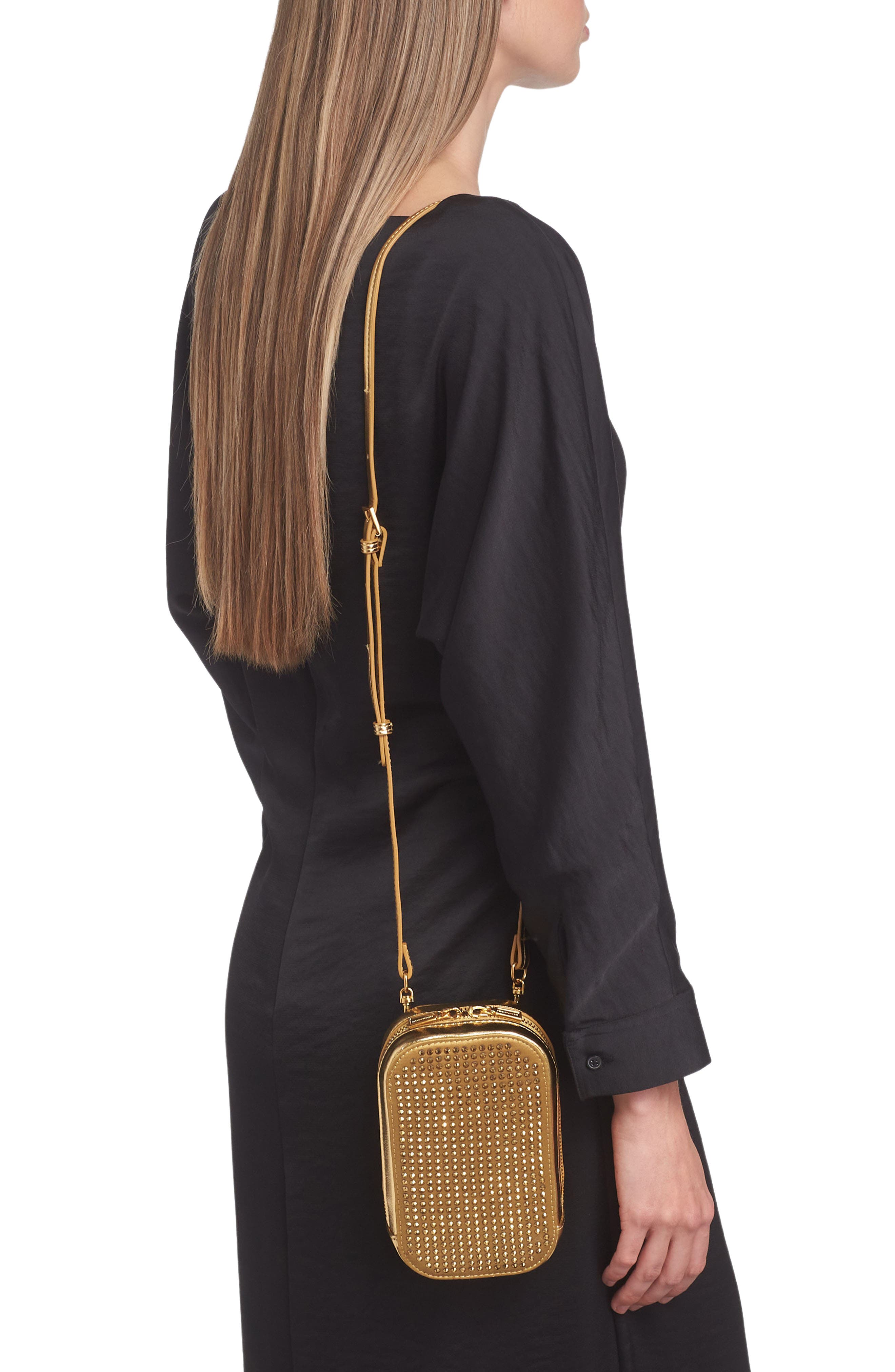 Rebecca Minkoff Crystal Embellished Crossbody Phone Bag, Alternate, color, Gold