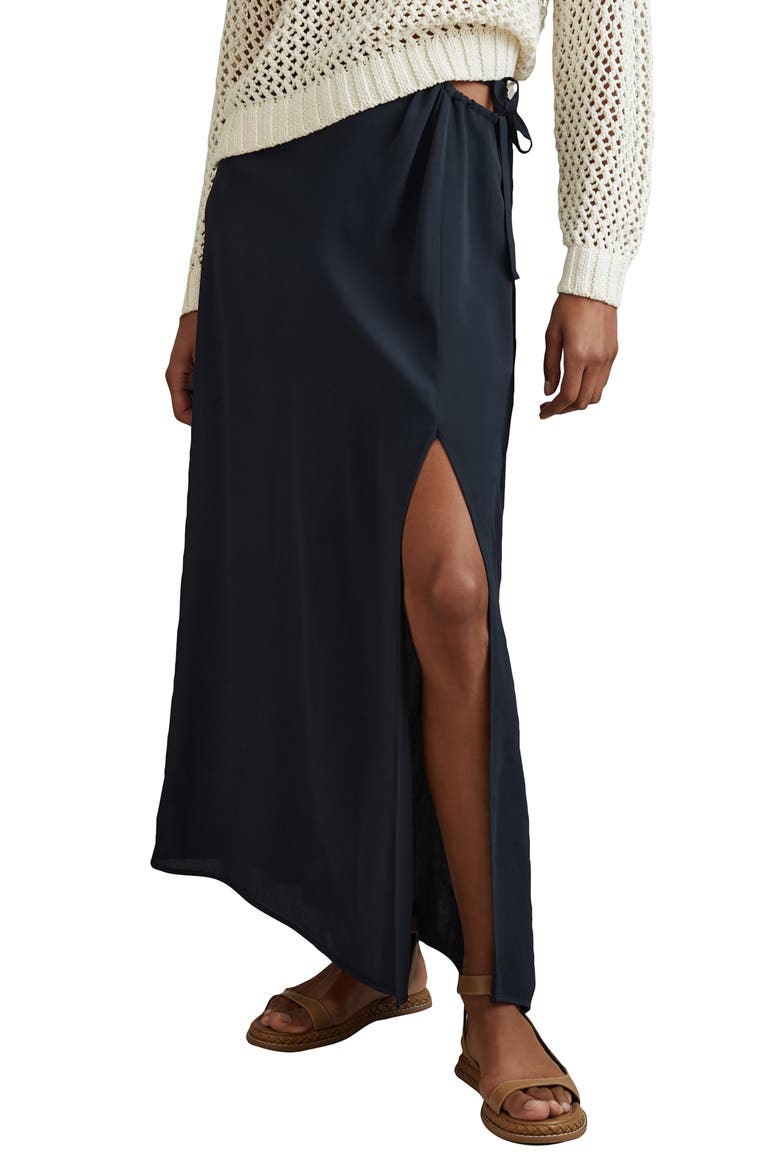 Esme Cutout Side Tie Midi Skirt, Main, color, NAVY