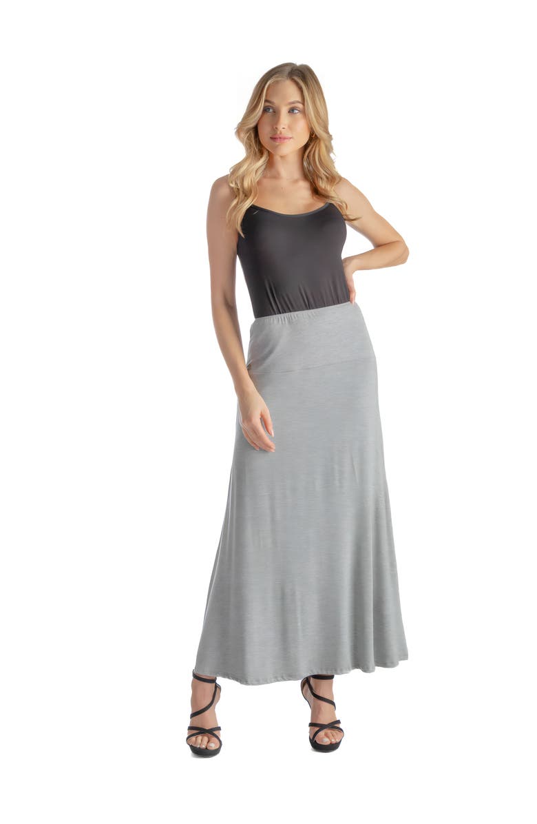 24seven Comfort Apparel Petites Elastic Waist Solid Color Maxi Skirt, Main, color, Heather