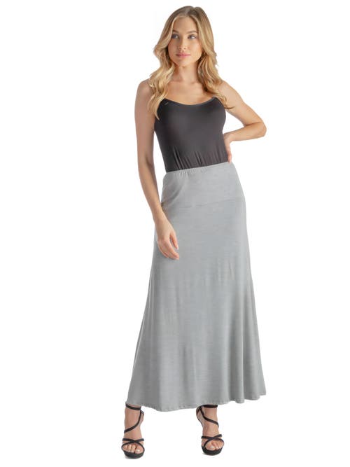 24seven Comfort Apparel Petites Elastic Waist Solid Color Maxi Skirt In Gray
