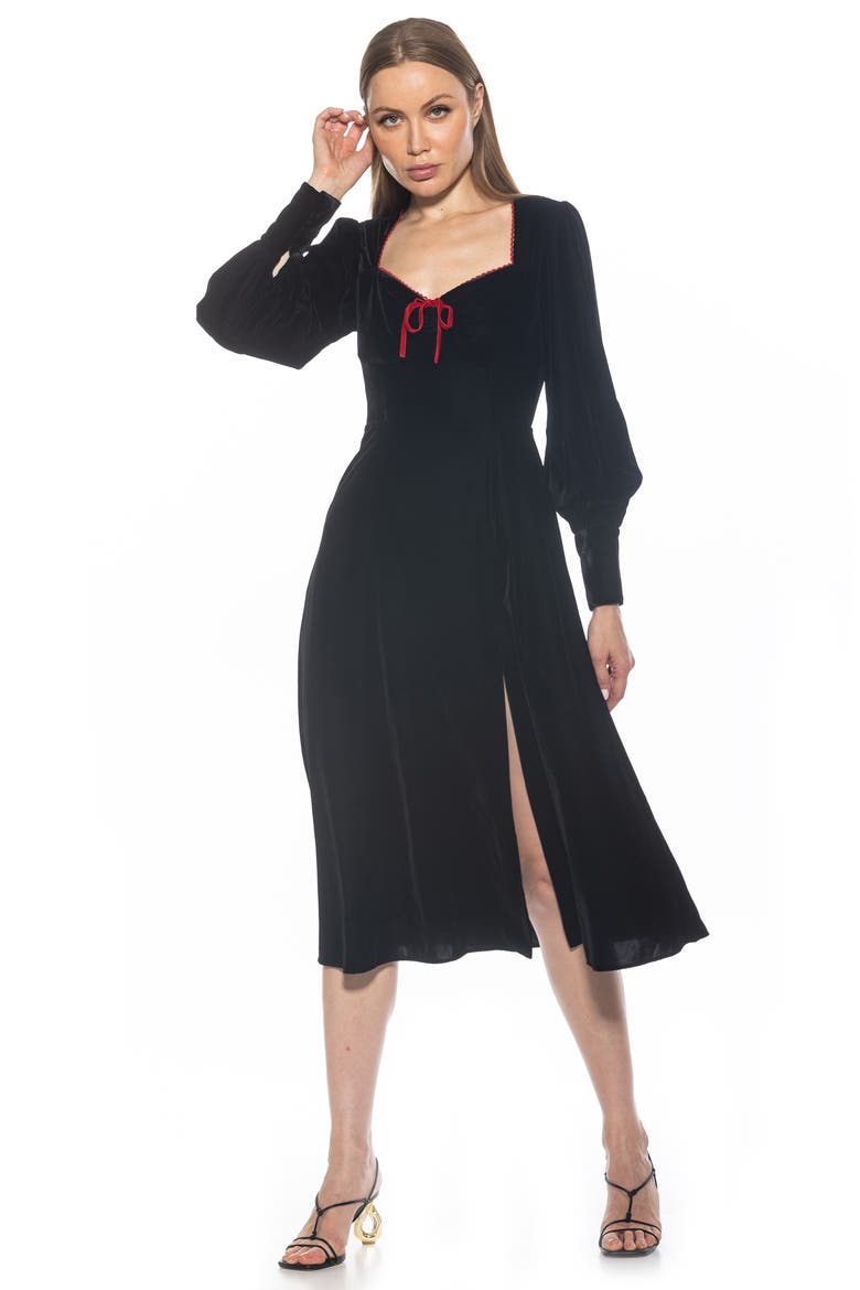 Willa Bishop Sleeve Velour Dress, Alternate, color, BLACK