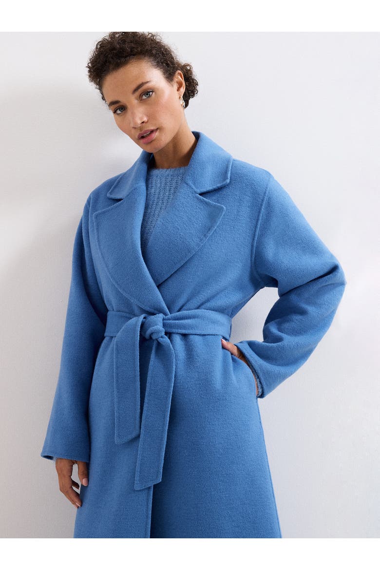 Long Sleeve Belted Wrap Midi Coat, Alternate, color, Blue