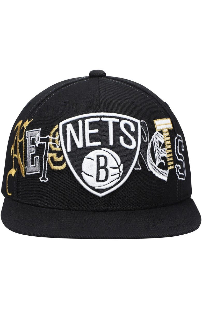 Mitchell & Ness Men's Mitchell & Ness Black Brooklyn Nets Hype Type Snapback Hat, Alternate, color, 