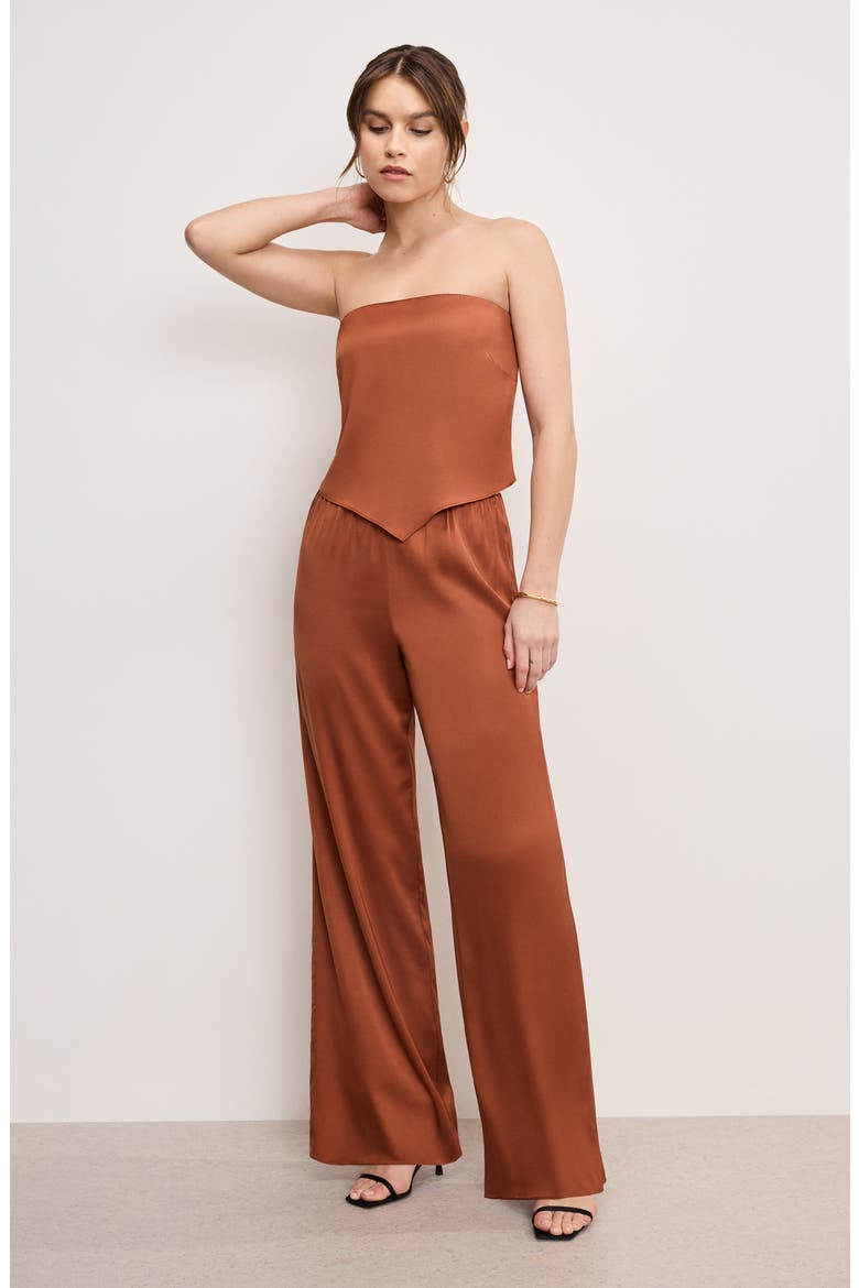 Handkerchief Hem Strapless Satin Top, Alternate, color, COPPER004