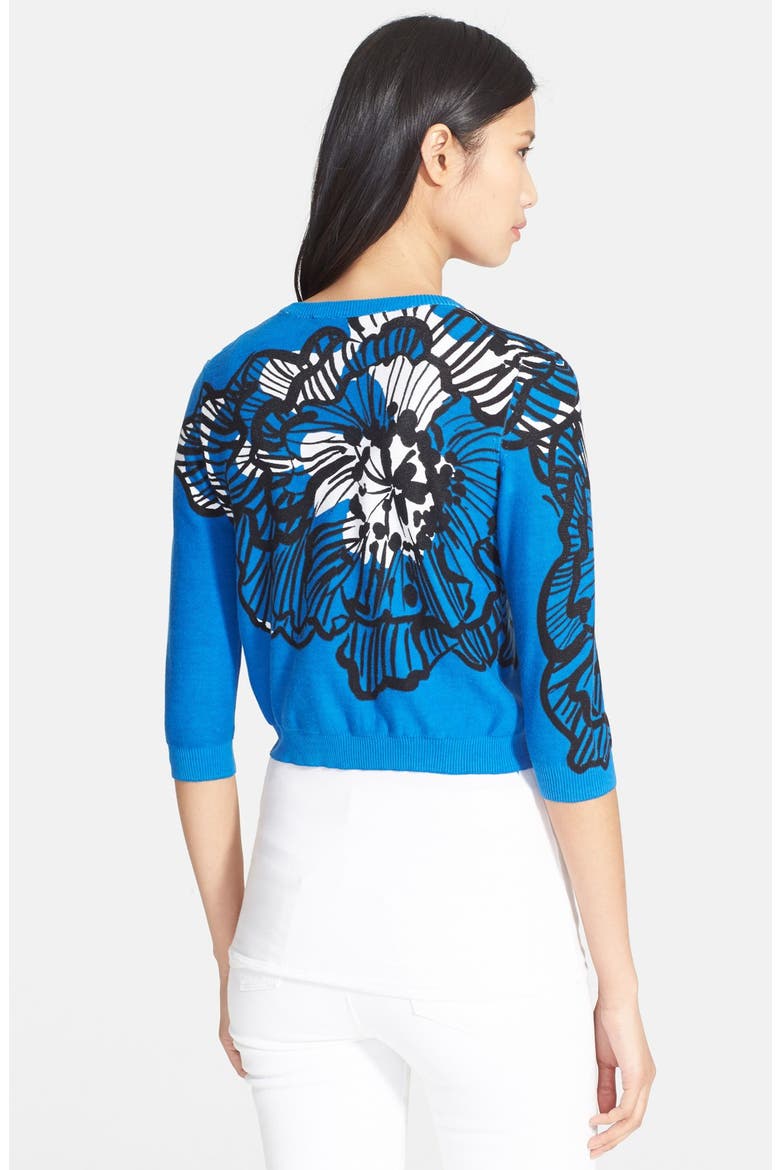 Print Front Zip Cardigan, Alternate, color, DELPHINIUM SCARF FLORAL