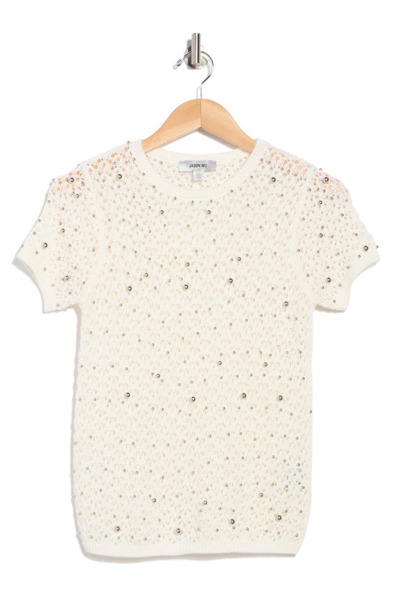JASON WU Open Stitch Short Sleeve Sweater, Alternate, color, White