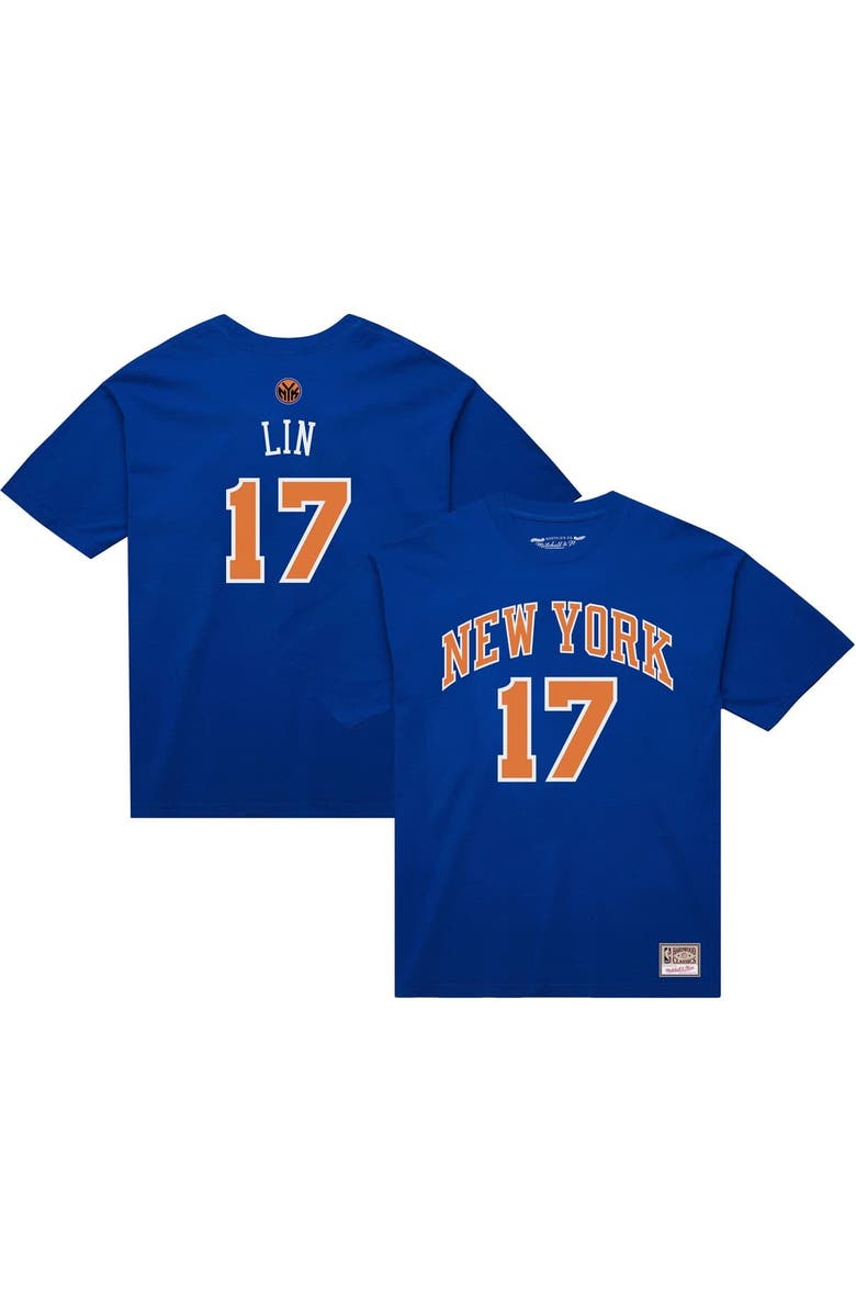 Mitchell & Ness Men's Mitchell & Ness Jeremy Lin Blue New York Knicks Name & Number T-Shirt, Alternate, color, Blue