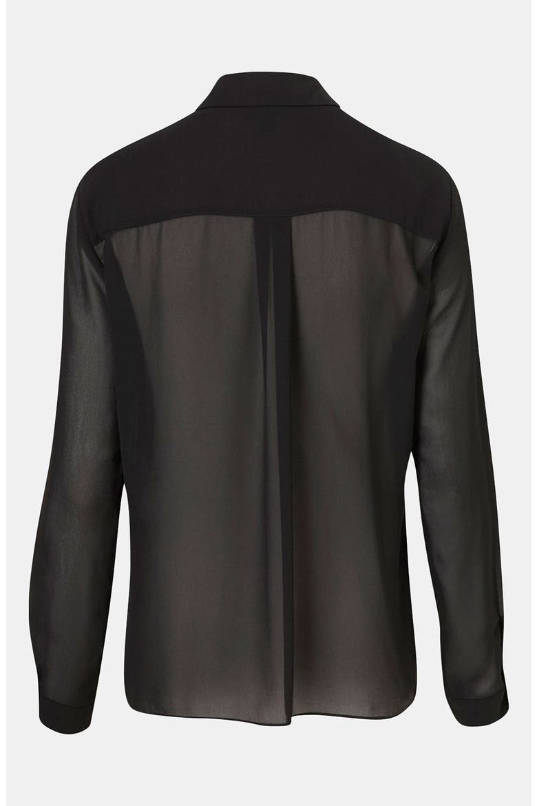 Moto Tipped Collar Chiffon Shirt, Alternate, color, BLACK