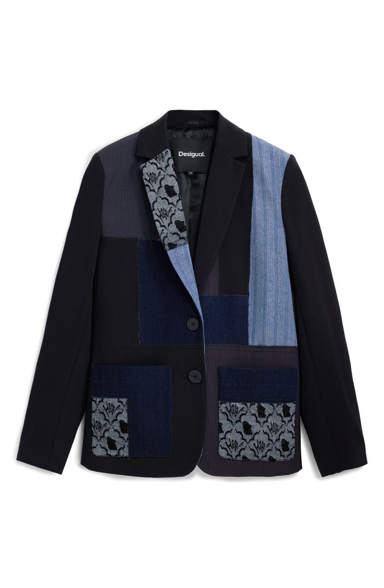 Desigual Mixed Media Blazer, Alternate, color, Gray Blue
