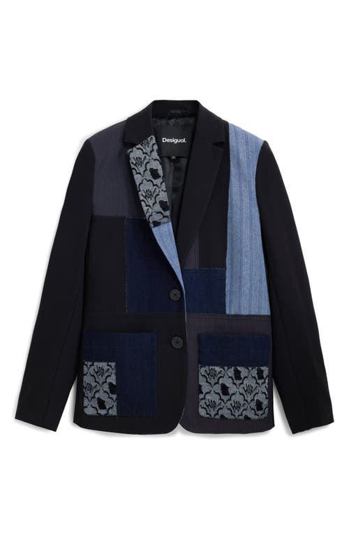 Desigual Mixed Media Blazer In Blue