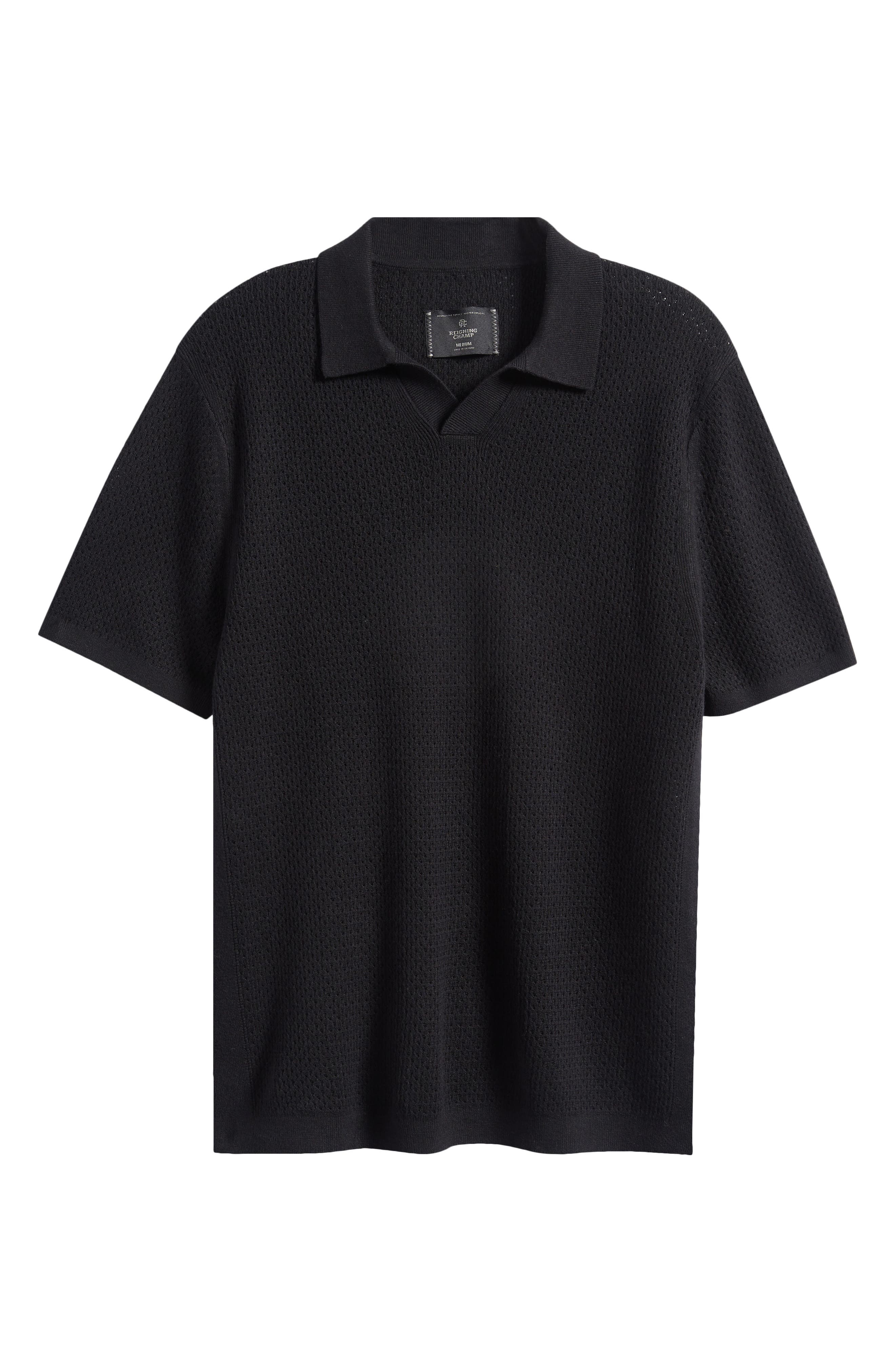 Reigning Champ Victor Johnny Collar Cotton & Linen Mesh Stitch Polo Sweater — фото 5