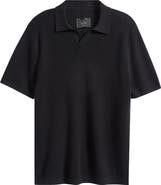 Reigning Champ Victor Johnny Collar Cotton & Linen Mesh Stitch Polo Sweater