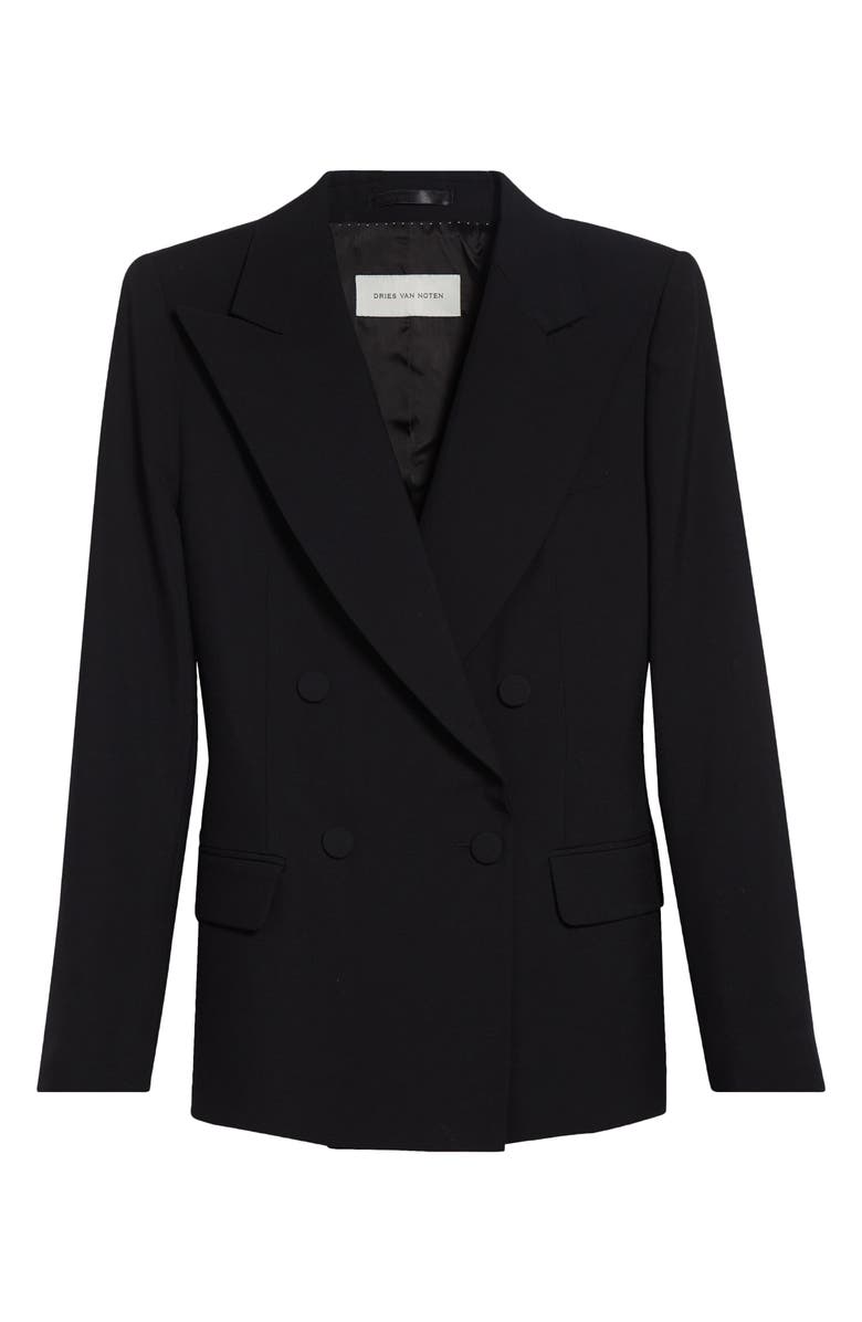 Dries Van Noten Beaura Double Breasted Wool & Mohair Twill Blazer, Main, color, Black