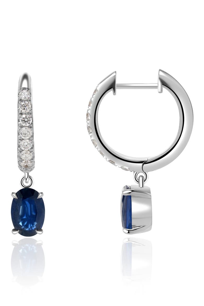 Sapphire Drop Diamond Hoop Earrings, Main, color, 14K WHITE GOLD