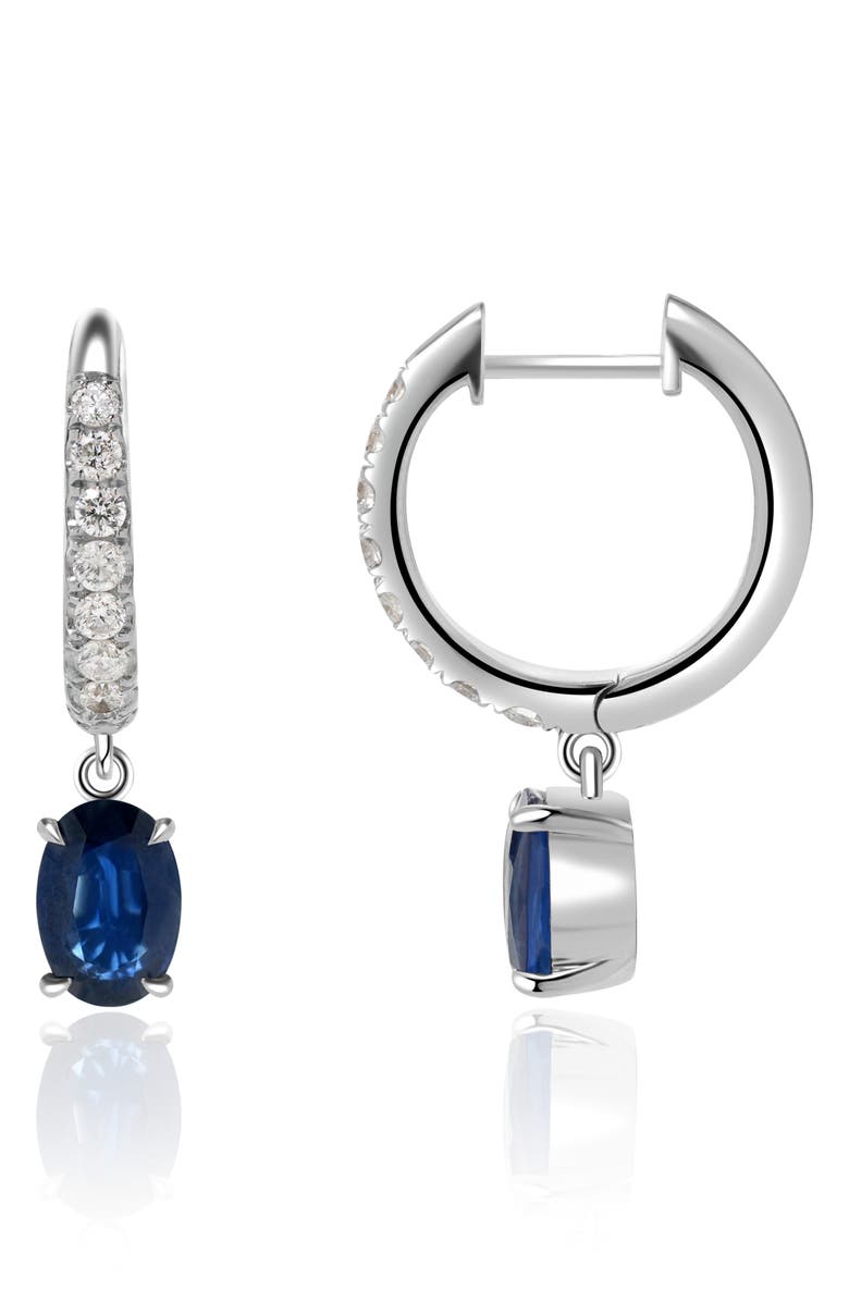 VALANI ATELIER Sapphire Drop Diamond Hoop Earrings, Main, color, 14K White Gold