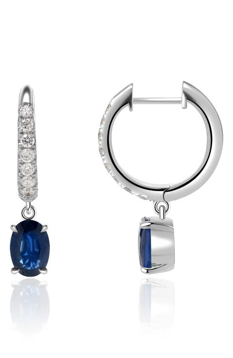 Sapphire Drop Diamond Hoop Earrings