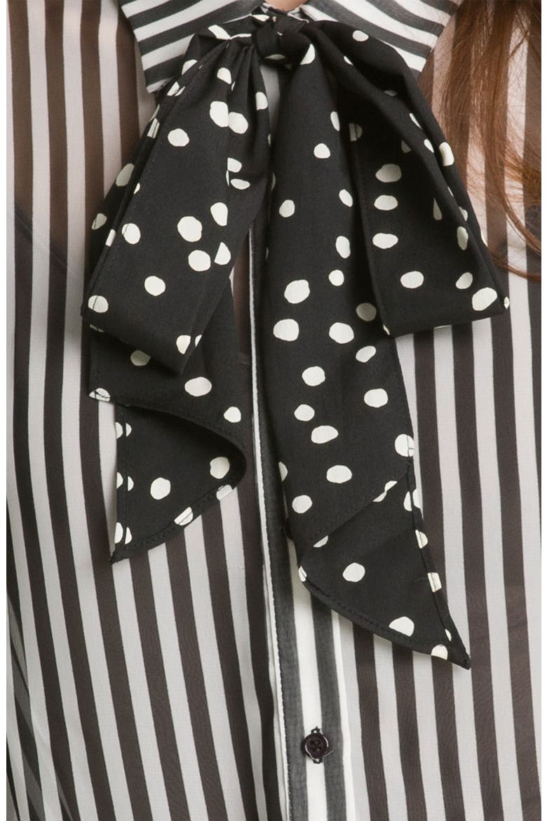 Mix Print Tie Neck Shirt, Alternate, color, BLACK/ WHITE STRIPE