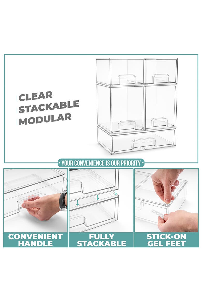 Stackable 5-Piece Clear Pull-Out Bins, Alternate, color, CLEAR