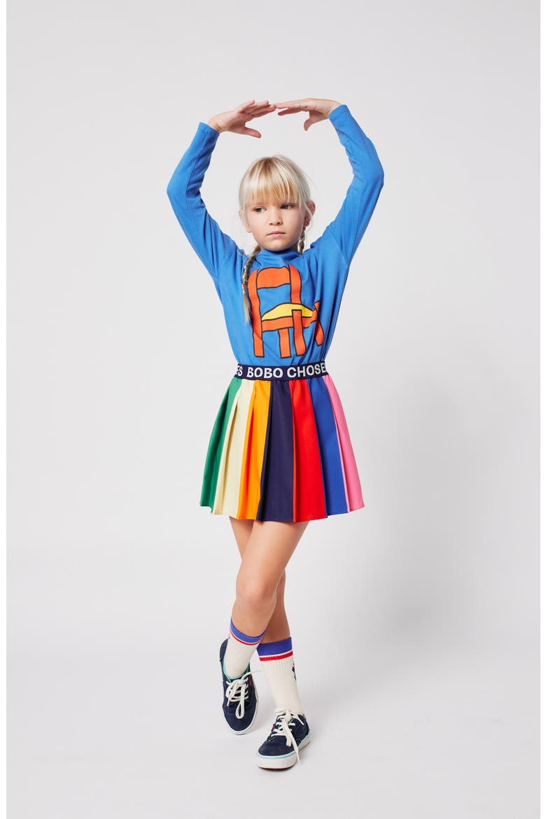 Kid" Pleated Colorblock Skirt, Alternate, color, BLUE MULTI COLOR