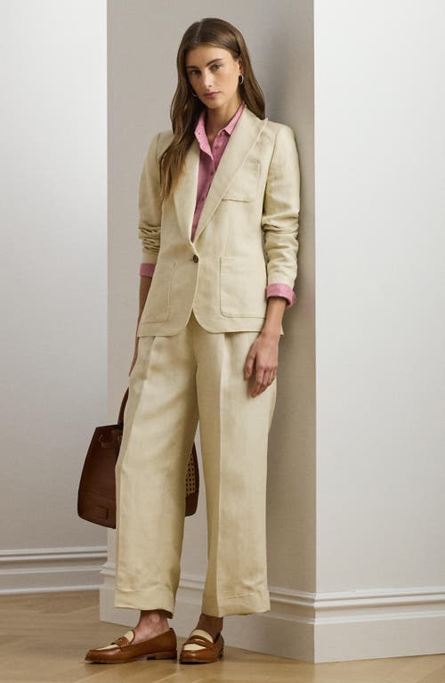 Shop Ralph Lauren Lauren  Linen Blend Twill Blazer In Ivory Beige