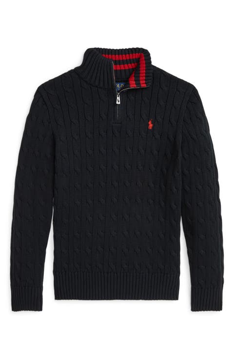 Kids' Cabled Cotton Quarter Zip Sweater (Big Kid)