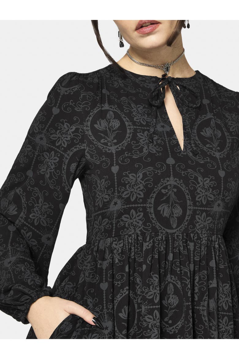 Cameo Floral Tie Front Mini Dress, Alternate, color, Black