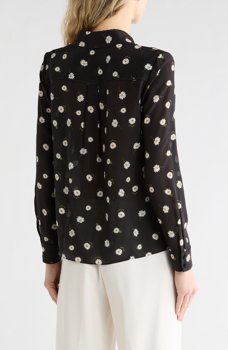 Alice + Olivia Willa Floral Long Sleeve Silk Button-Up Shirt, Alternate, color, Tossed Daisy Black