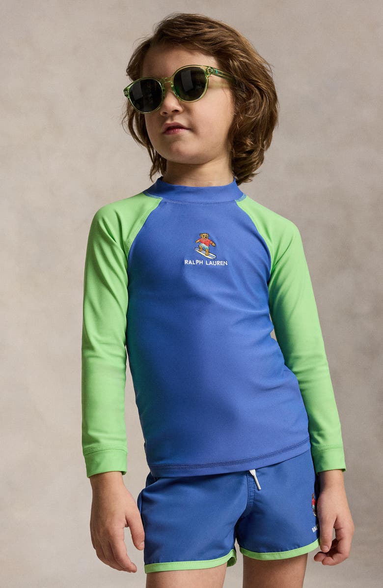 Polo Ralph Lauren Kids' Long Sleeve Performance Rashguard, Alternate, color, Bai Blue/ Lime