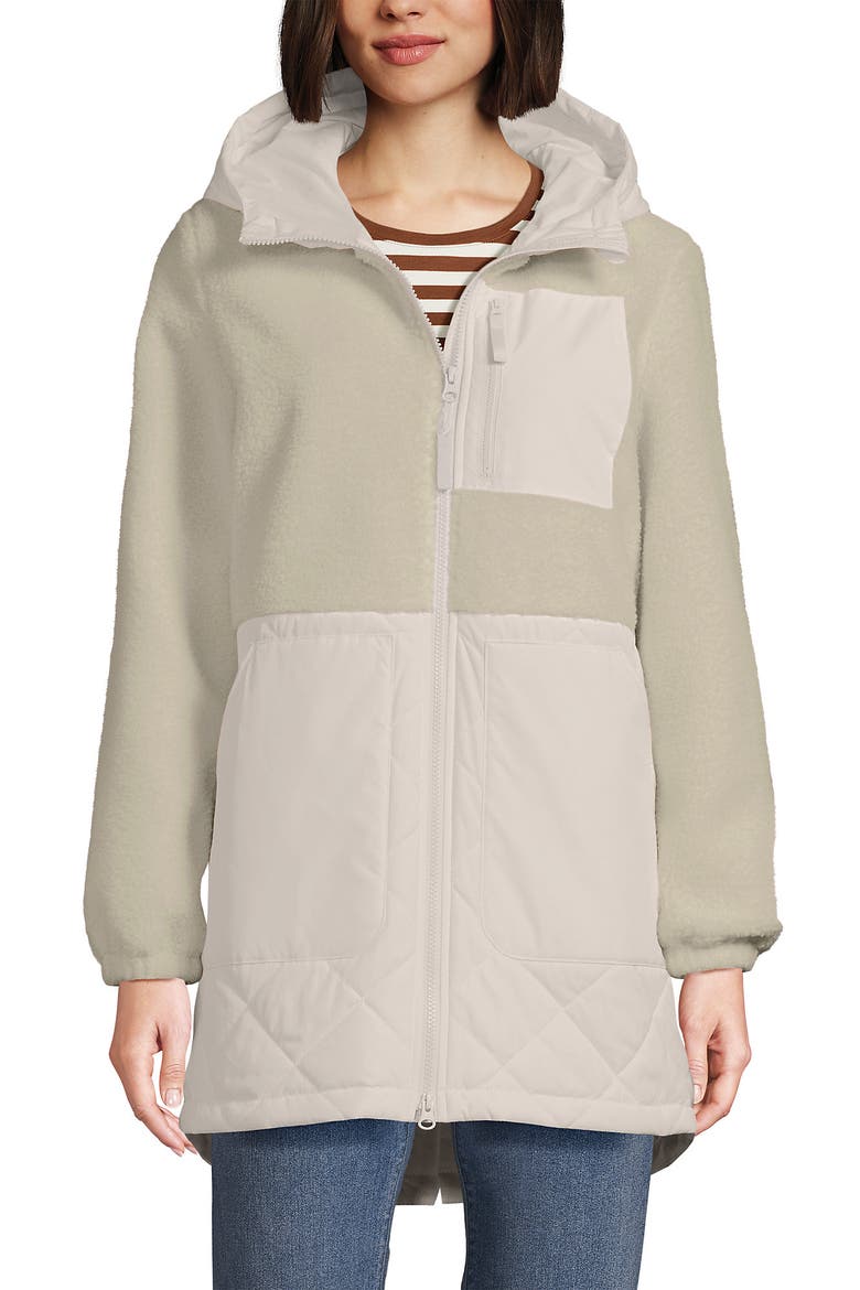 High Pile Quilted Mixed Media Parka, Main, color, Egret White