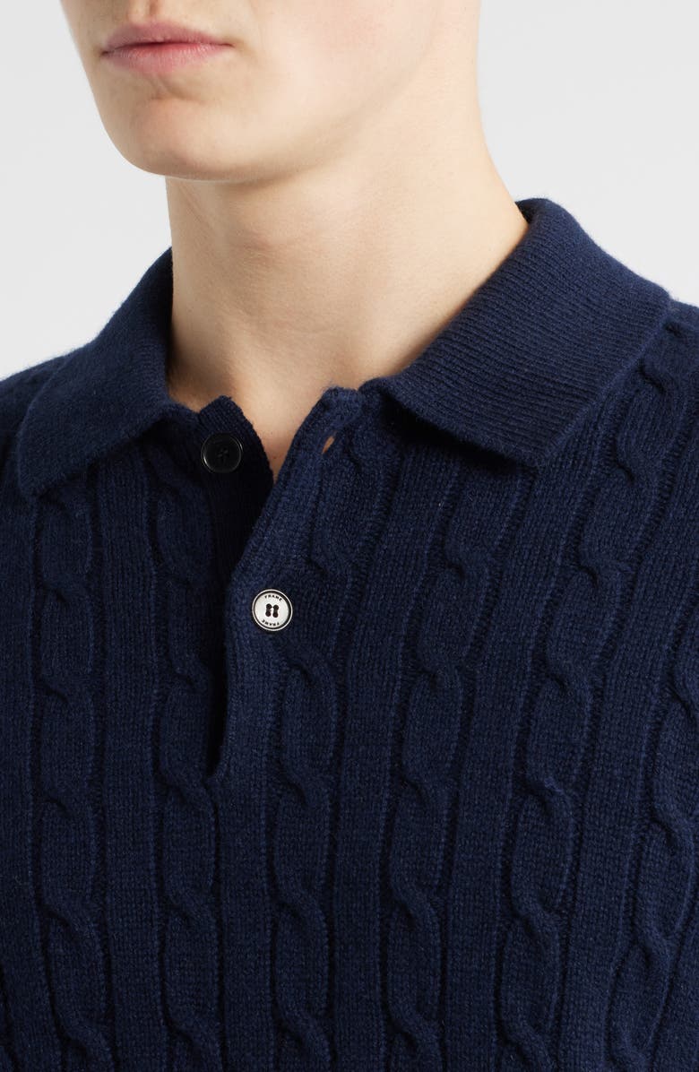 FRAME Cable Wool & Cashmere Polo Sweater, Alternate, color, Dark Navy